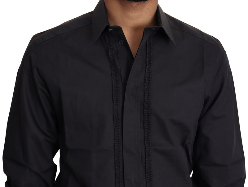 Black Cotton Blend Formal Dress Shirt