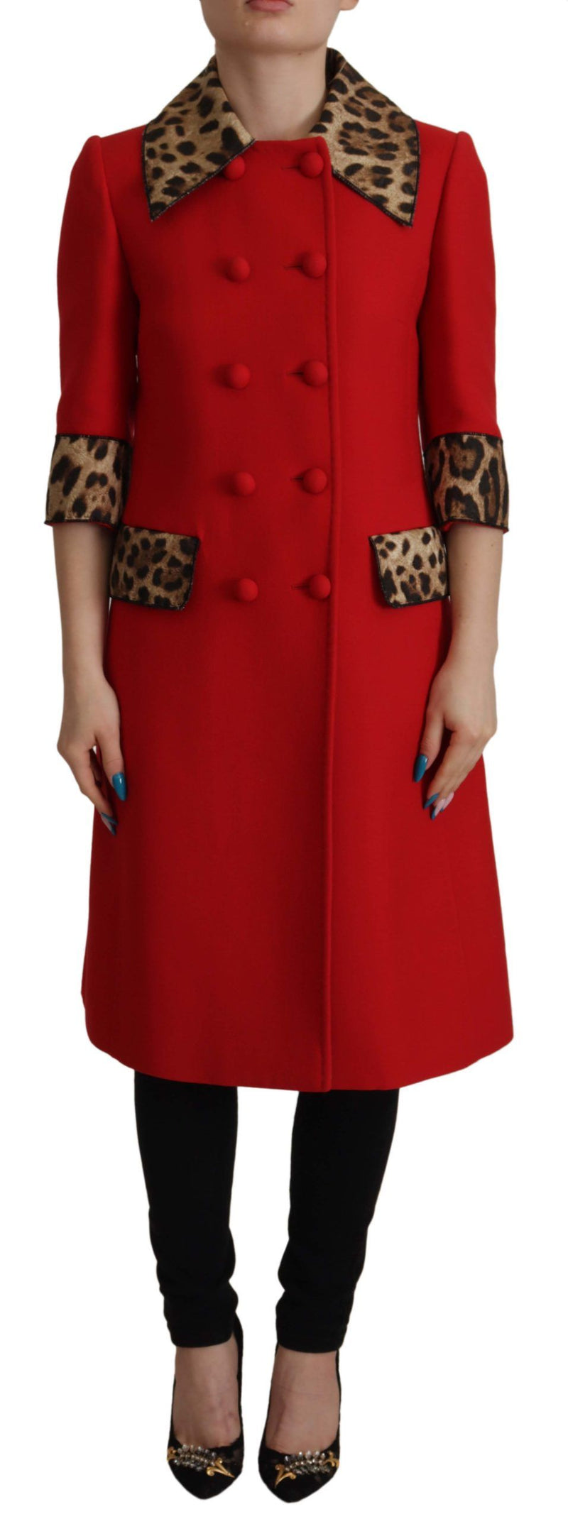 Red Leopard Wool Trenchcoat Jacket