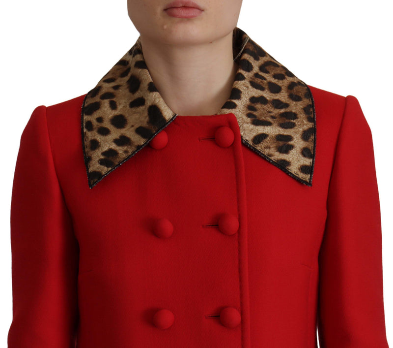 Red Leopard Wool Trenchcoat Jacket