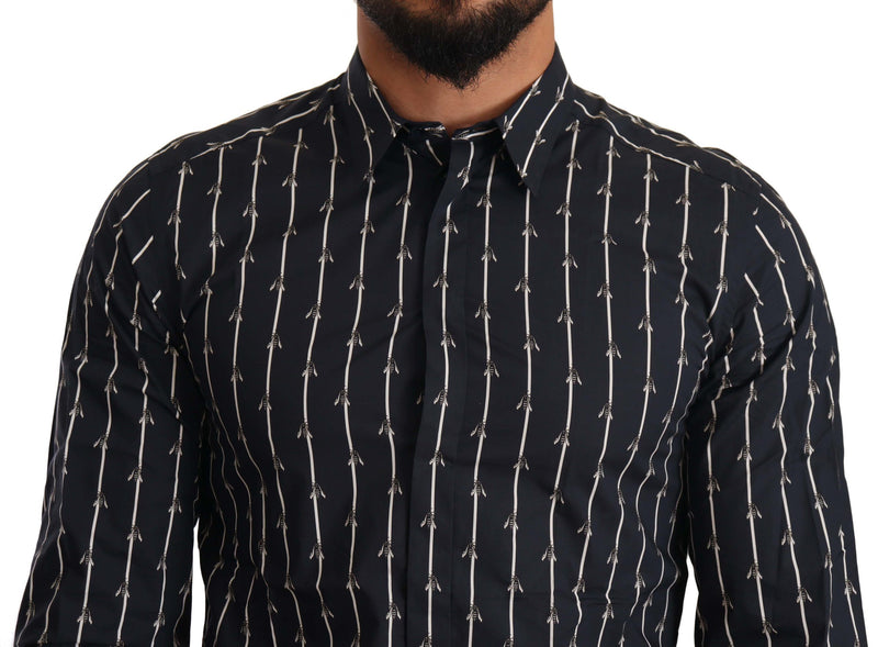 Blue Flies Print Cotton Formal Shirt