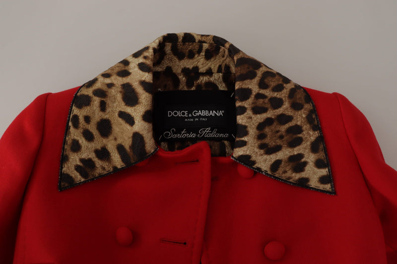 Red Leopard Wool Trenchcoat Jacket