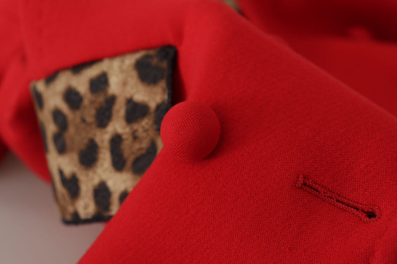 Red Leopard Wool Trenchcoat Jacket