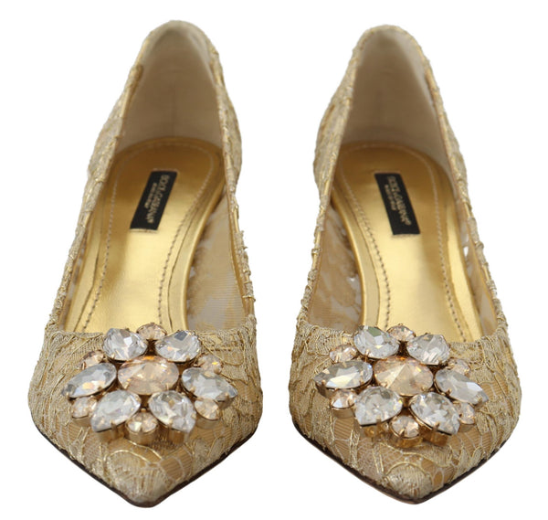 Gold Taormina Lace Crystal Heels Pumps Shoes