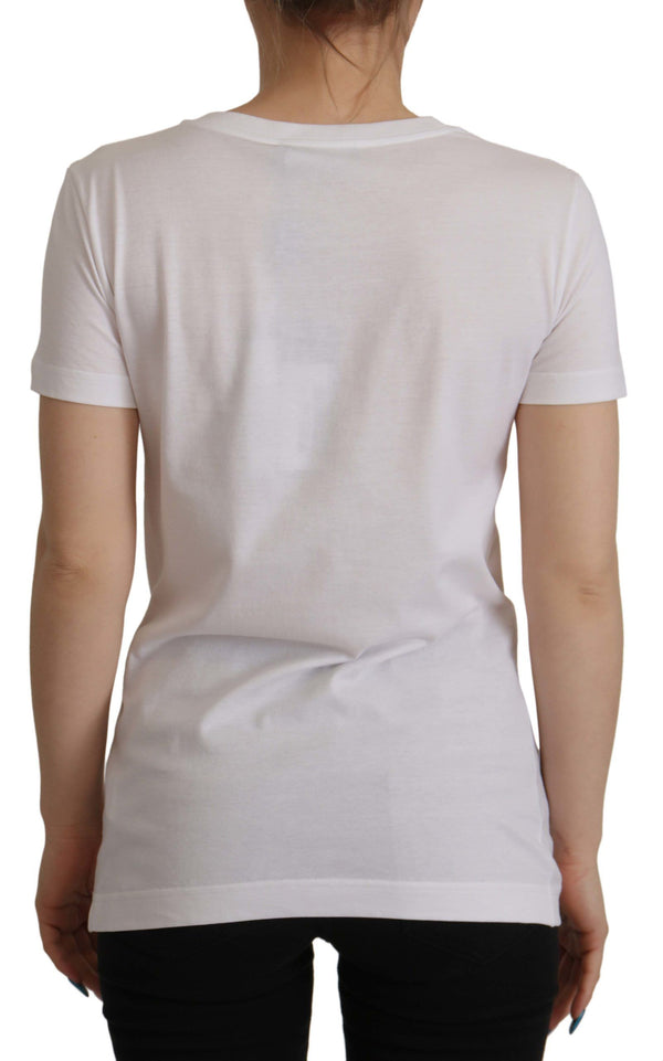 White Cotton Blouse DG Button Embellished T-shirt