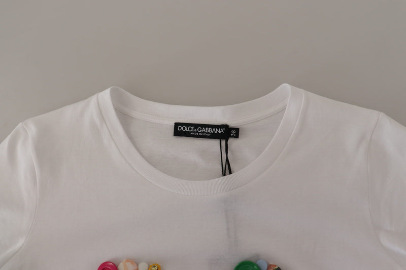 White Cotton Blouse DG Button Embellished T-shirt