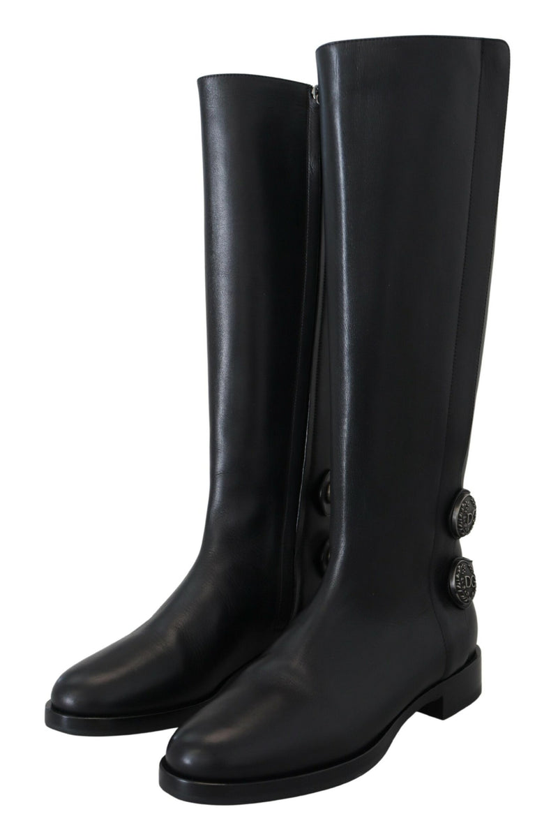 Black Calfskin Biker Women Boots Shoes