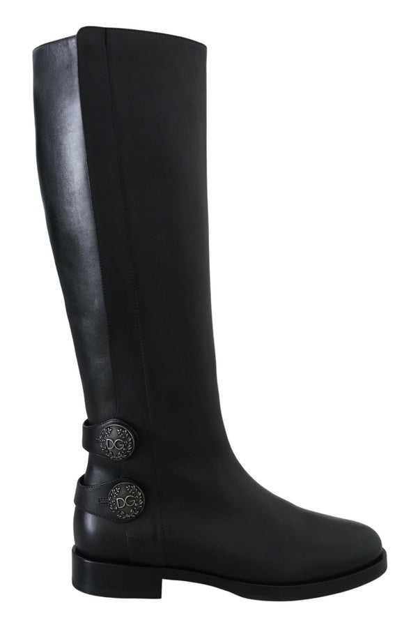 Black Calfskin Biker Women Boots Shoes