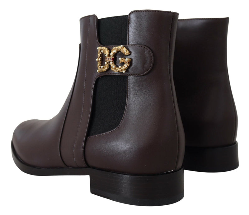 Brown Leather Gold Amore Pearl Boots Shoes