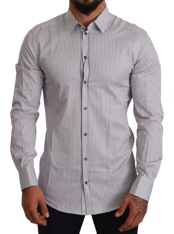 GOLD White Blue Striped Formal Dress Shirt