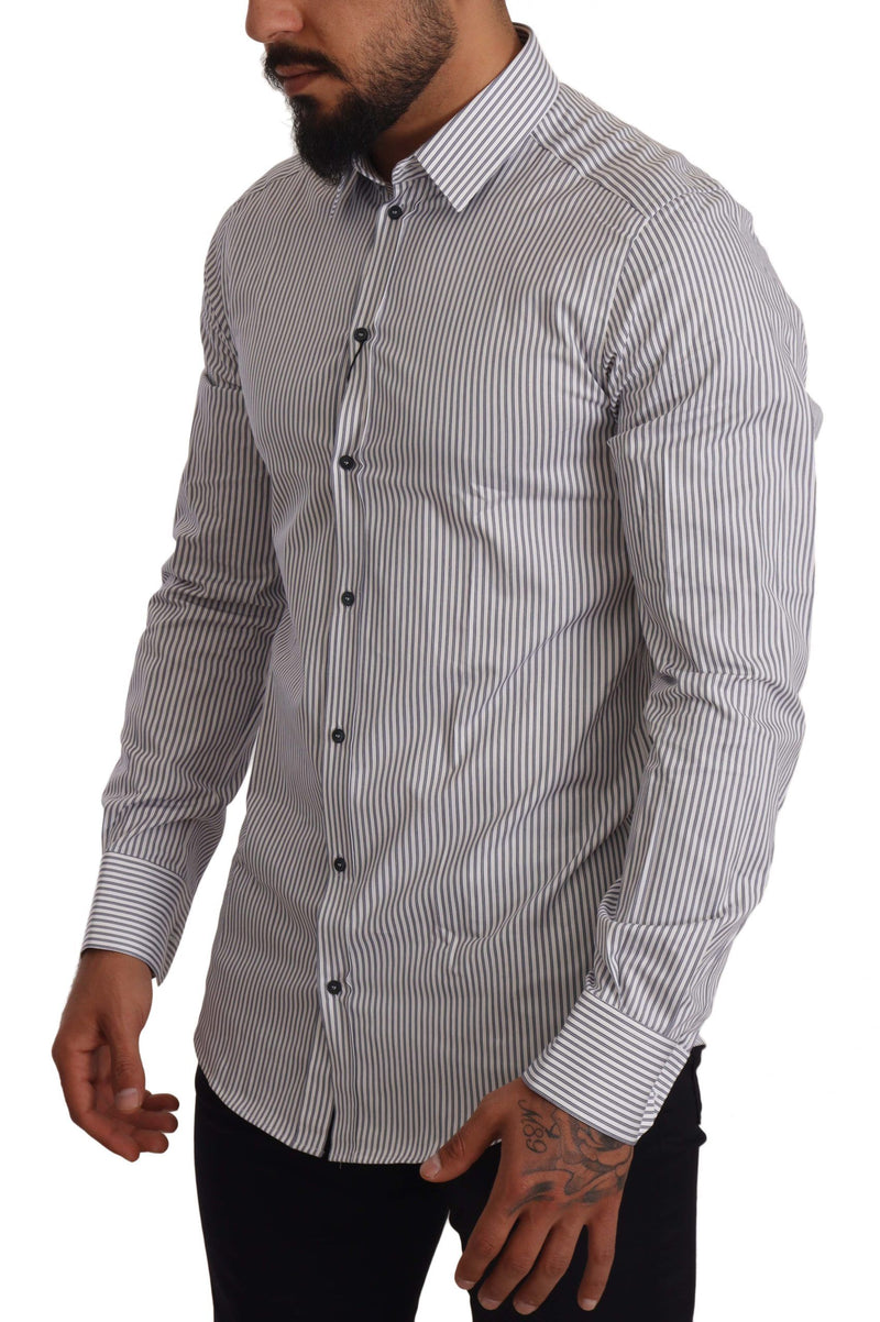 GOLD White Blue Striped Formal Dress Shirt