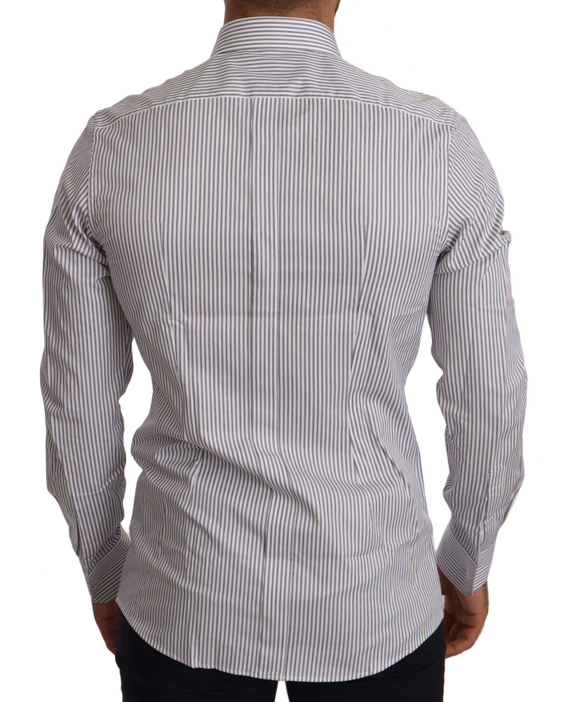 GOLD White Blue Striped Formal Dress Shirt