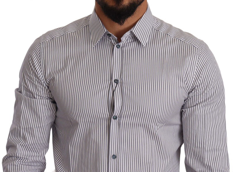 GOLD White Blue Striped Formal Dress Shirt