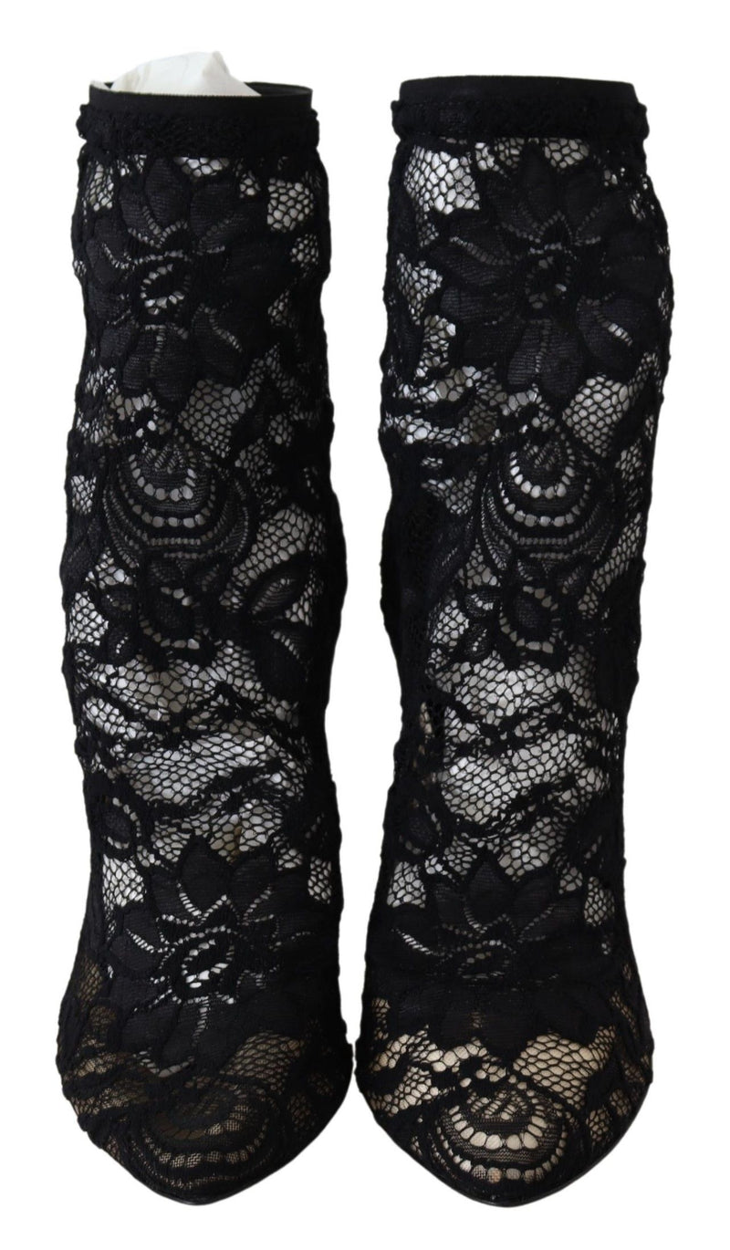 Black Lace Taormina High Heel Boots Shoes