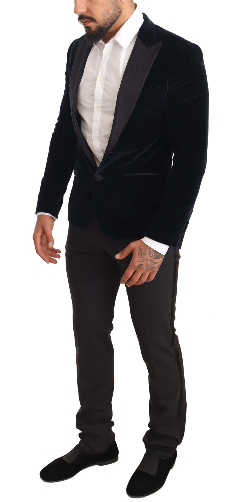 Blue Velvet Cotton Slim Fit Smoking Suit