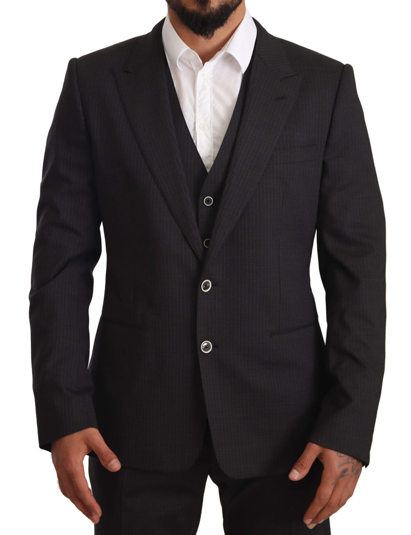 Gray Striped Wool Stretch Two Button Suit