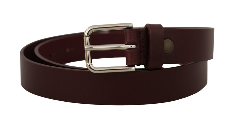 Maroon Calf Leather Silver Tone Metal Buckle Belt