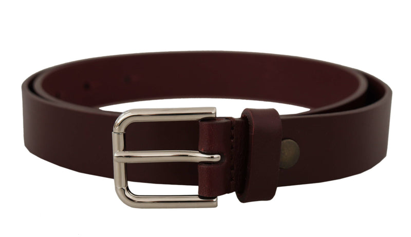 Maroon Calf Leather Silver Tone Metal Buckle Belt