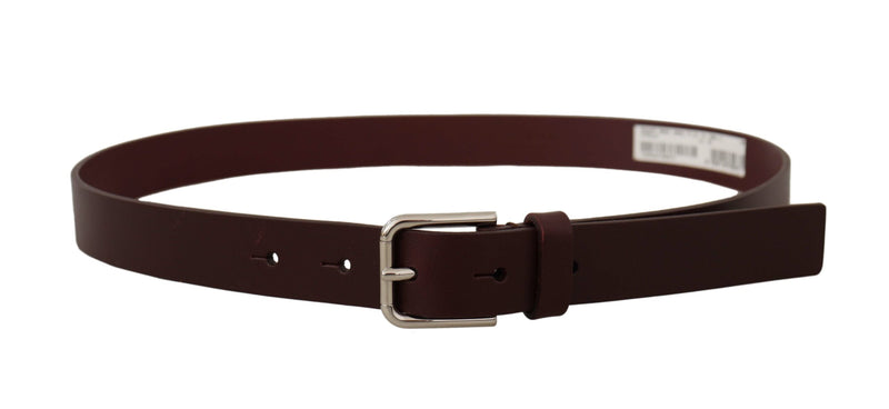 Maroon Calf Leather Silver Tone Metal Buckle Belt