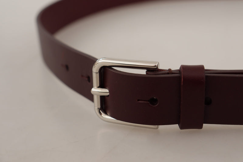 Maroon Calf Leather Silver Tone Metal Buckle Belt