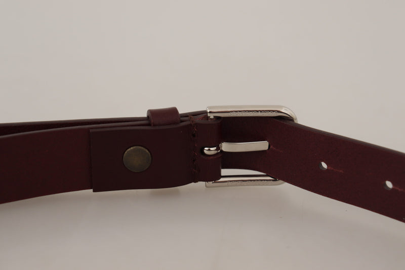 Maroon Calf Leather Silver Tone Metal Buckle Belt