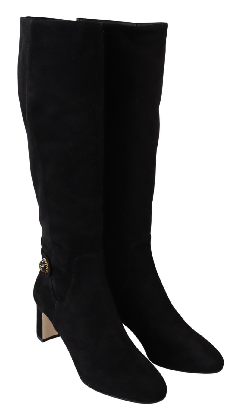 Black Leather Suede Vally Boots Shoes