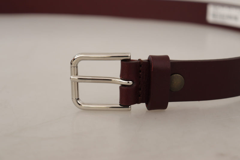 Maroon Calf Leather Silver Tone Metal Buckle Belt