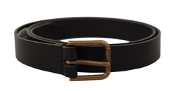 Black Calf Leather Brass Logo Engraved Buckle Belt