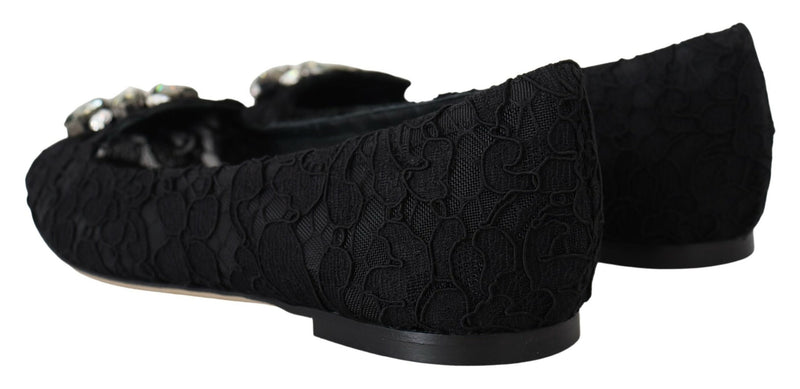 Black Taormina Lace Crystals Flats Shoes