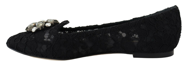 Black Taormina Lace Crystals Flats Shoes