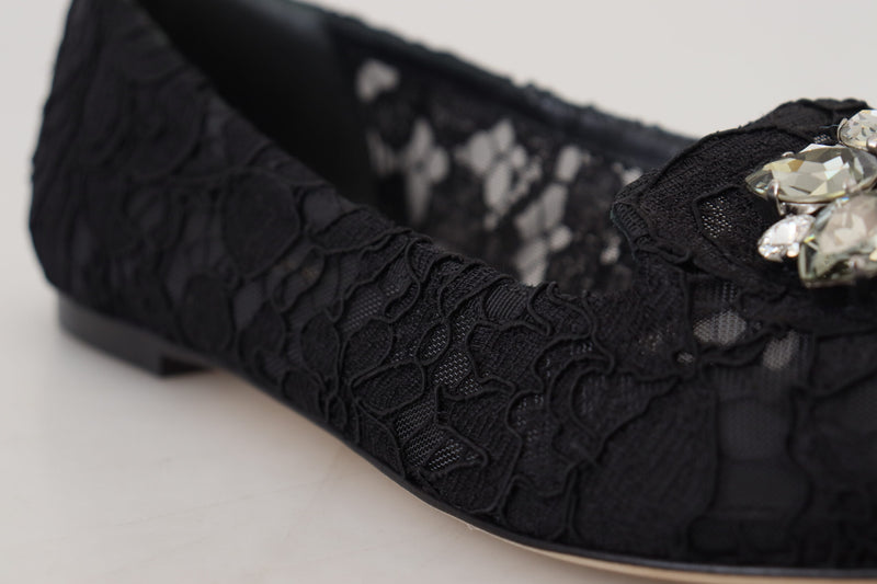 Black Taormina Lace Crystals Flats Shoes