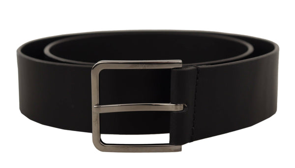 Black Calf Leather Silver Metal Buckle Belt