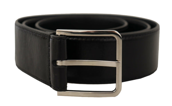 Black Calf Leather Vintage Steel Logo Buckle Belt