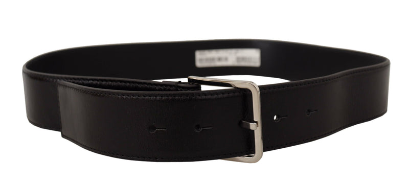 Black Calf Leather Logo Engraved Metal Buckle Belt