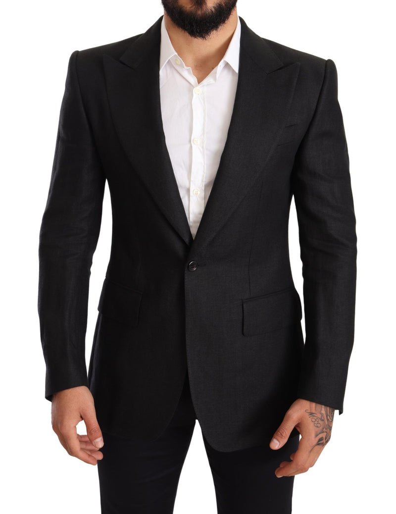 Black Linen Slim Fit Coat Jacket Blazer