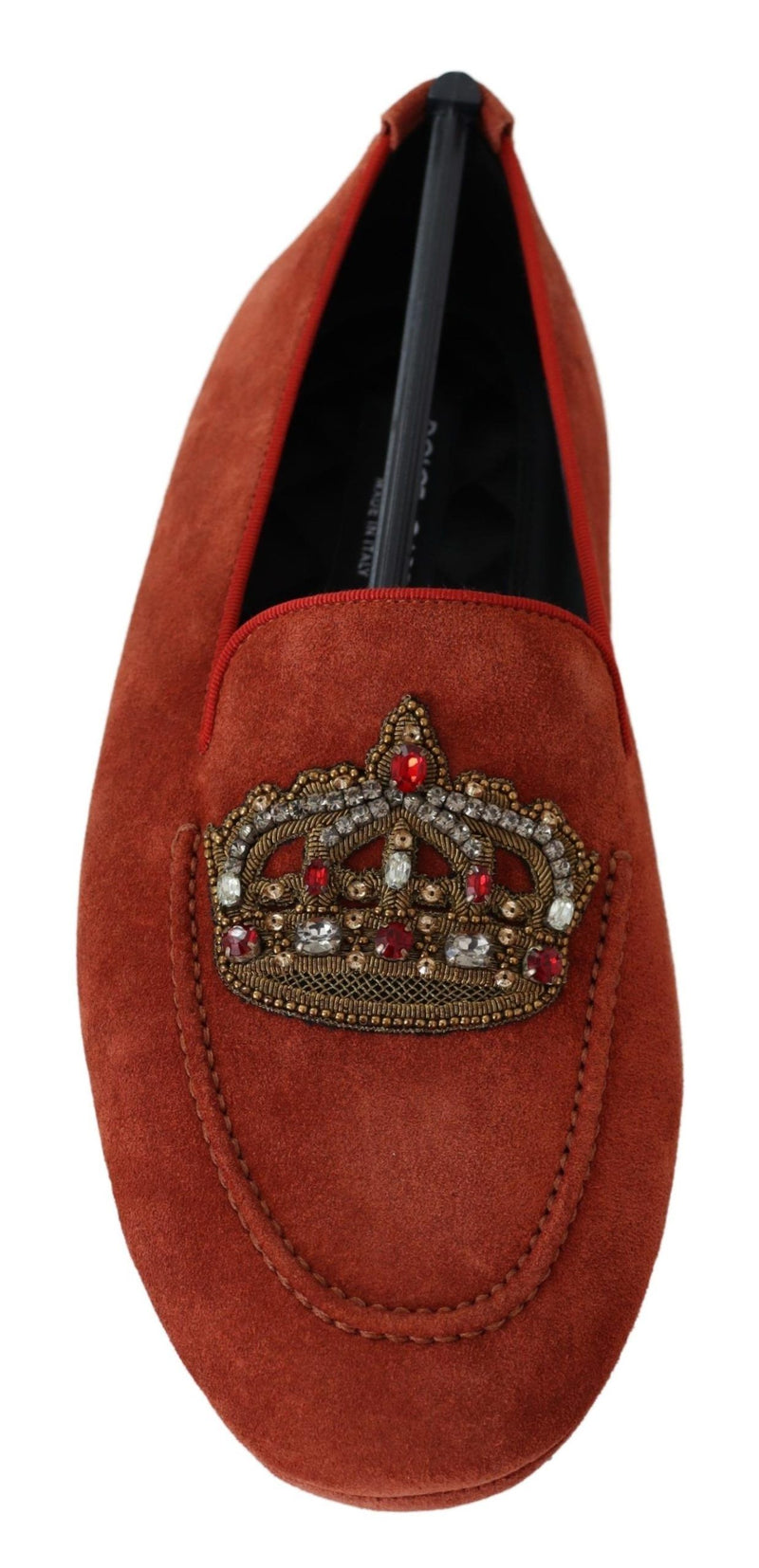 Orange Leather Crystal Crown  Loafers Shoes