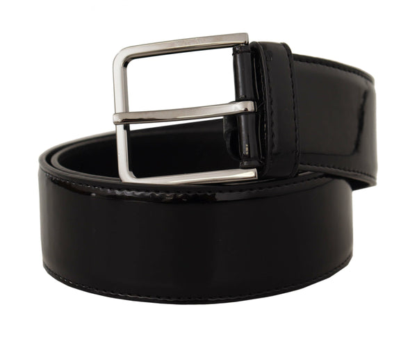 Black Patent Leather Logo Engraved Buckle Belt