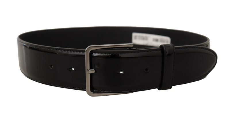 Black Patent Leather Logo Engraved Buckle Belt