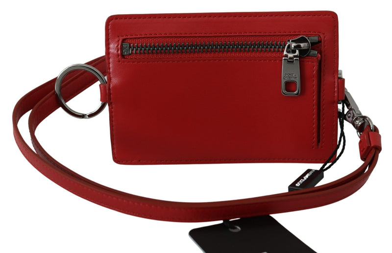 Red Leather Slim Card Slot Coin Holder Men Strap Wallet