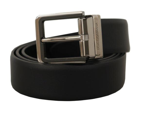 Black Calf Leather Logo Engraved Metal Buckle Belt