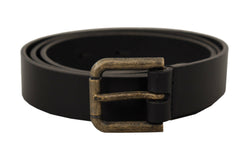 Black Calf Leather Logo Brass Metal Buckle Belt