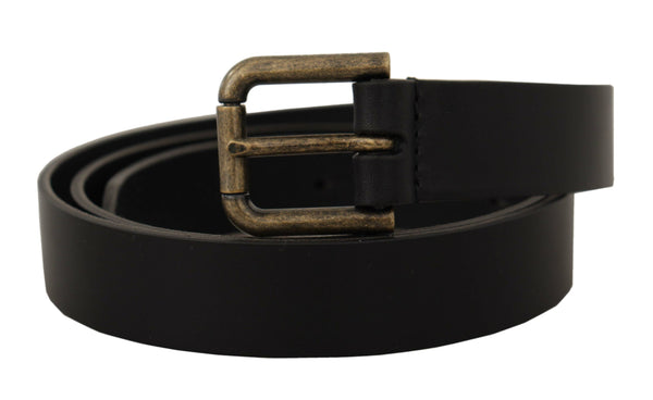 Black Calf Leather Logo Brass Metal Buckle Belt