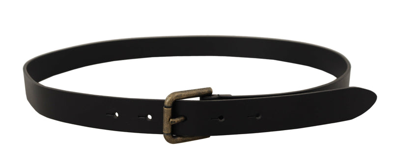 Black Calf Leather Logo Brass Metal Buckle Belt