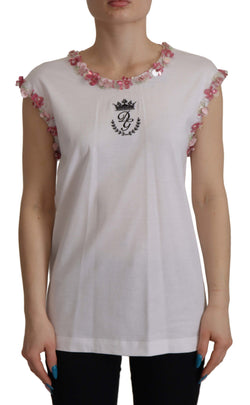 White DG Crown Floral Sequin T-shirt