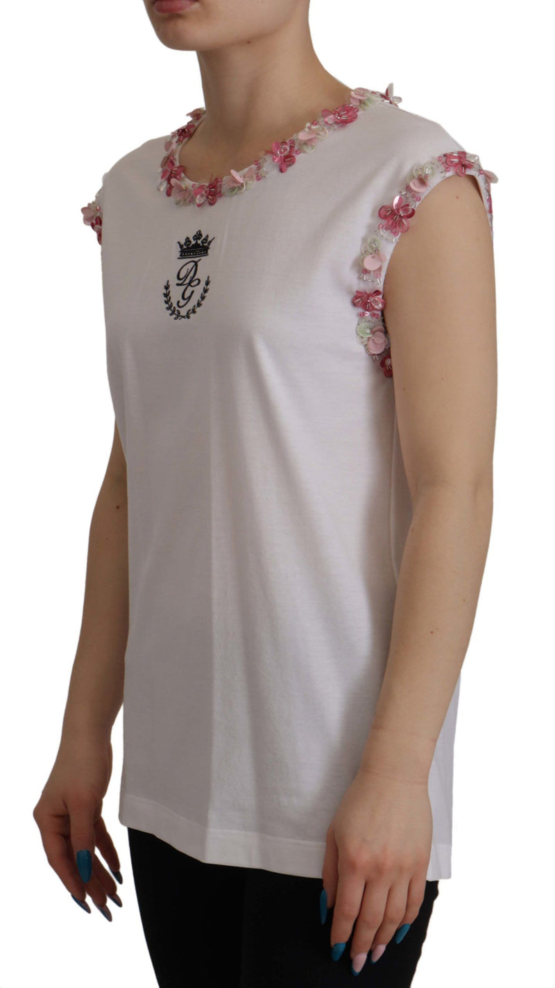 White DG Crown Floral Sequin T-shirt