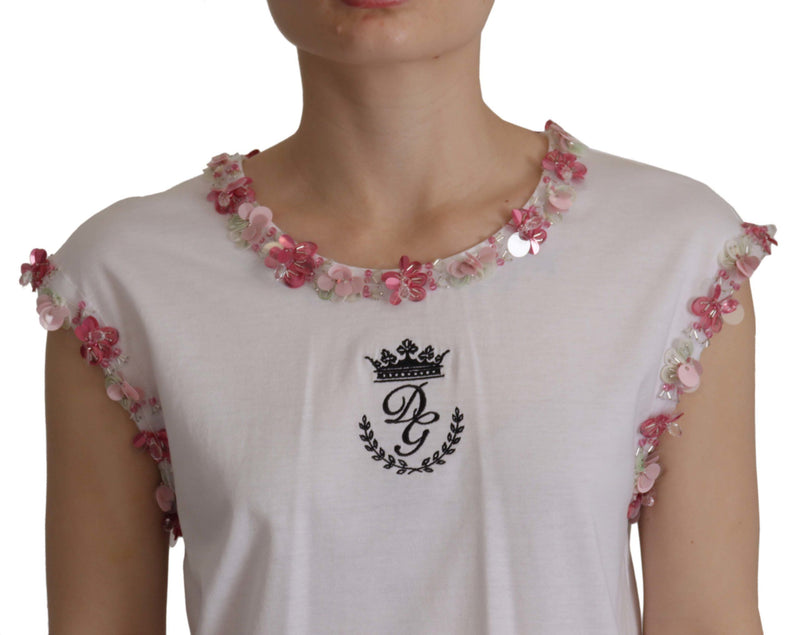 White DG Crown Floral Sequin T-shirt