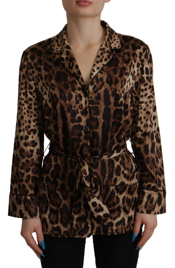 Brown Leopard Print Long Sleeve Blouse Top