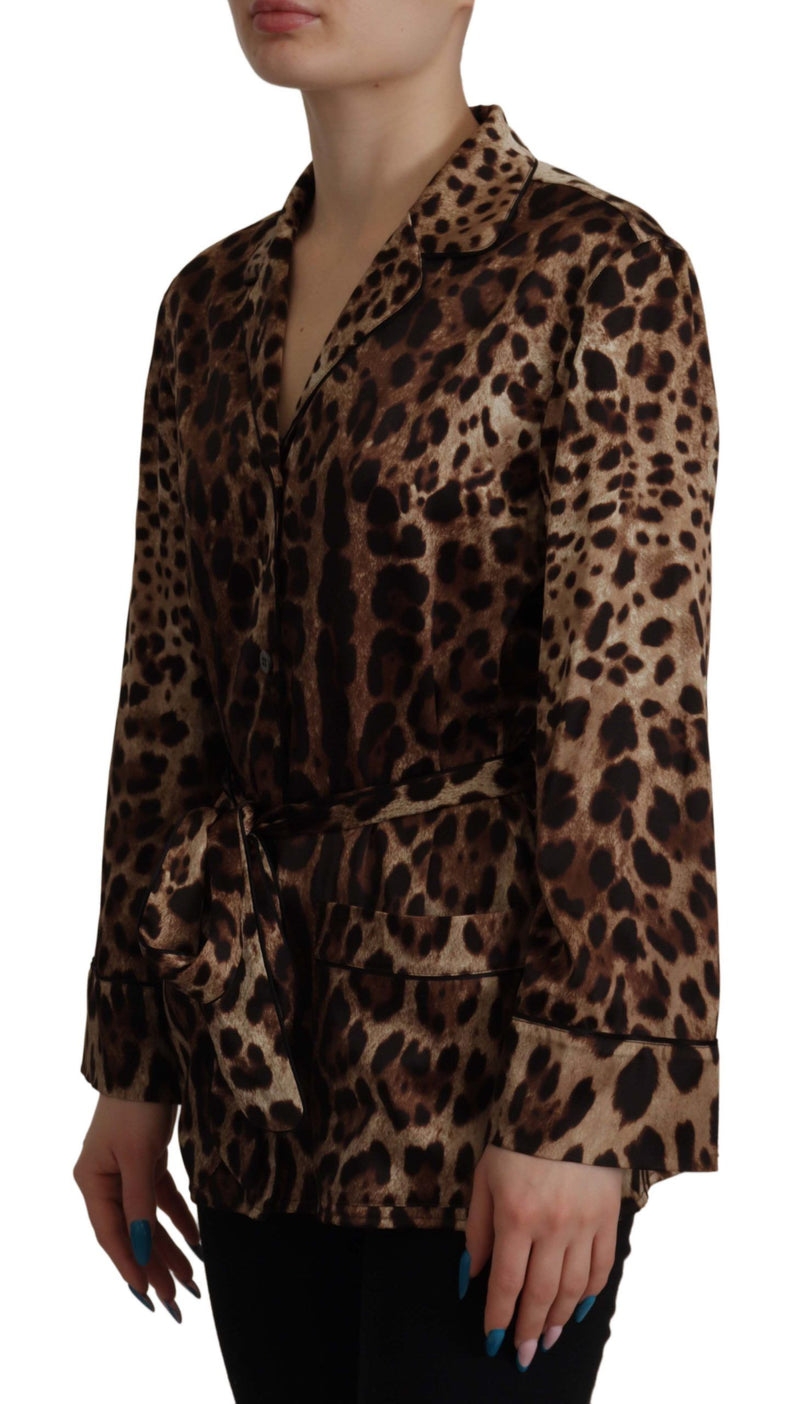 Brown Leopard Print Long Sleeve Blouse Top