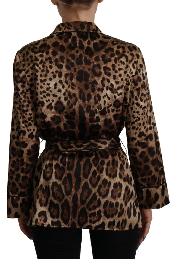 Brown Leopard Print Long Sleeve Blouse Top