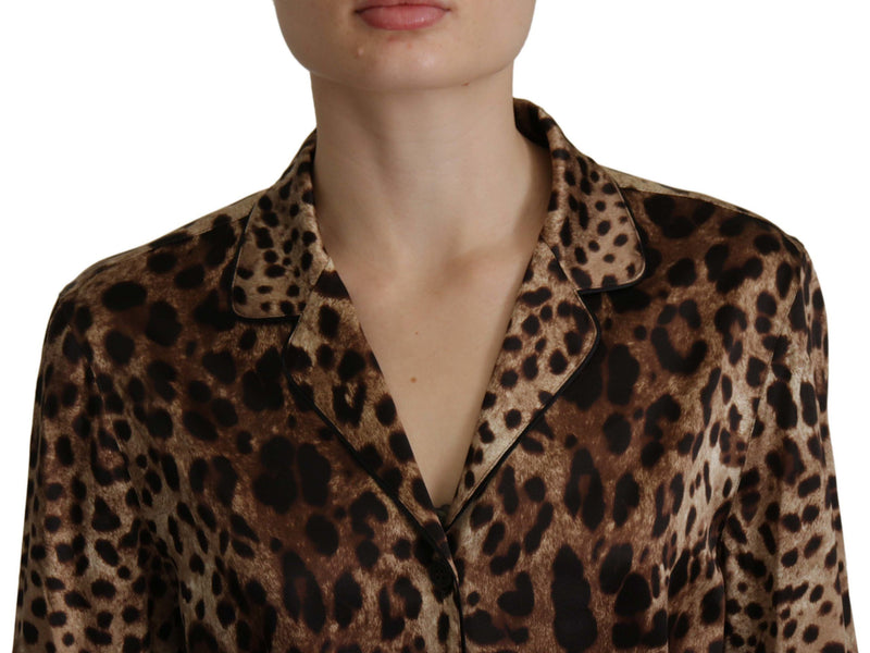 Brown Leopard Print Long Sleeve Blouse Top