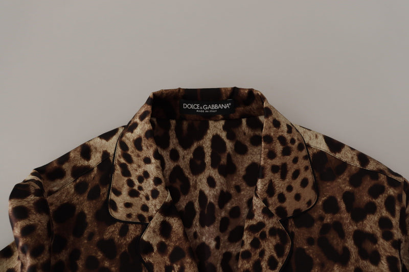 Brown Leopard Print Long Sleeve Blouse Top